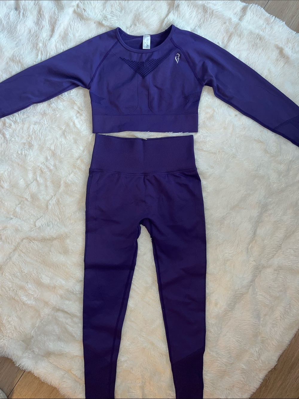 Gymshark Deep Purple Seamless Leggings and Long-Sleeve Crop Top Set
